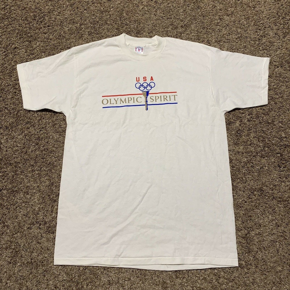 Vtg USA Olympic T-Shirt White XXL Rare Single Stitch